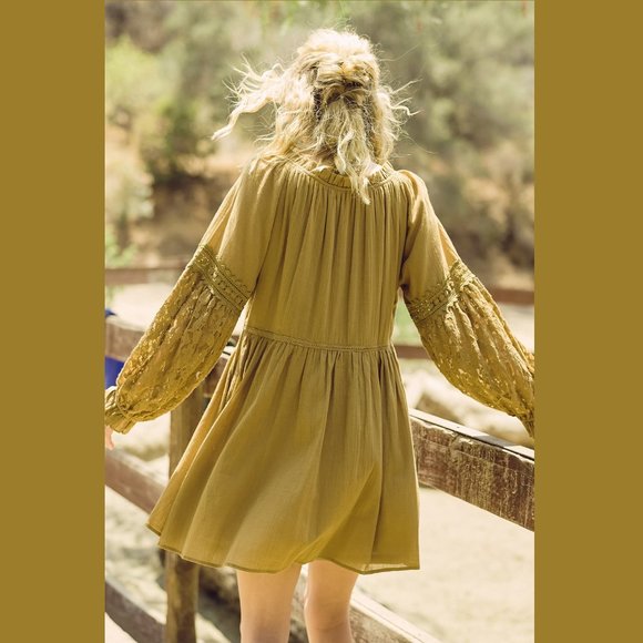 Listicle Moss Mini Dress • NWT • Green • Lace Cotton • Ruffles • Pockets • Boho - Picture 2 of 7